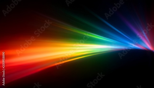 Abstract Light Refraction On Black Background Spectrum Of Rainbow Colors Blurred By Lens Flare Featuring Vibrant Red Orange Green And Blue Hues In A Soft Ethereal Glow