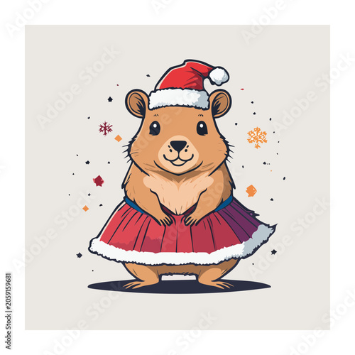 Cute cartoon hamster in Santa Claus outfit