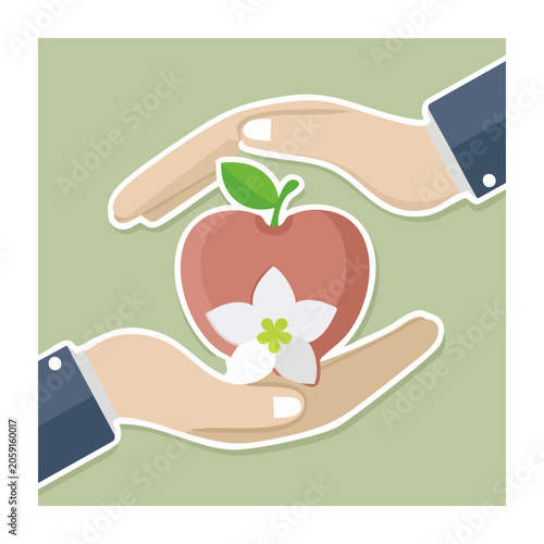 Recycling symbol with heart and leaf in flat design