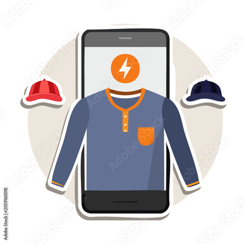 Smartphone displaying sweater with baseball caps illustration