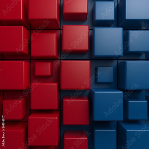 Cubes formed in the shape of red and blue boxes.