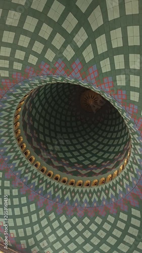 Vertical Mosque Dome Interior with Islamic Geometric Ceiling Video for Ramadan, Eid, Prayer, Architecture, Worship, Travel and Spiritual Background