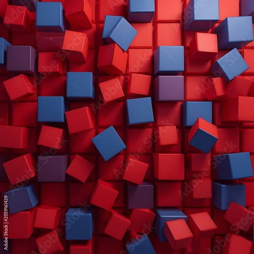Cubes formed in the shape of red and blue boxes.