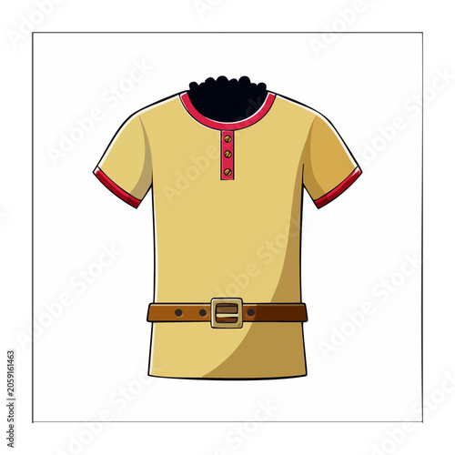 Beige Henley Shirt with Belt Illustration