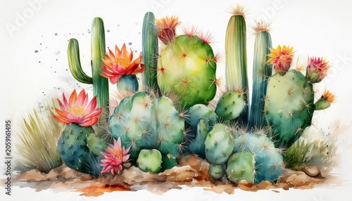 watercolor cactus white background white background generative ai