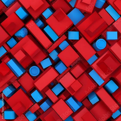 Cubes formed in the shape of red and blue boxes.