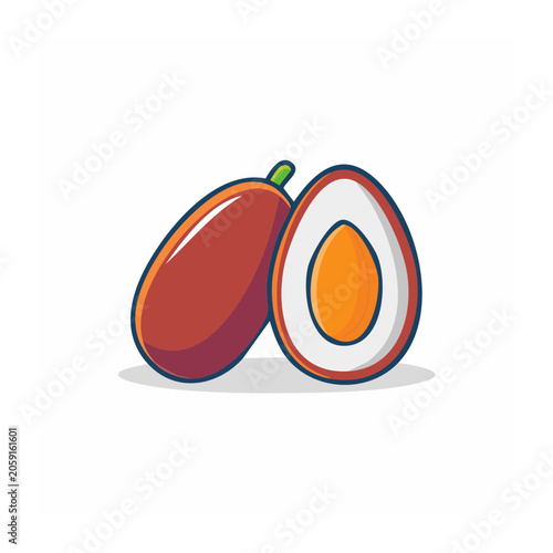 Flat design illustration of whole and halved eggplant