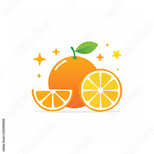 Flat Design Orange Fruit with Slices and Stars