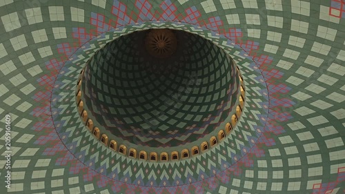 Mosque Dome Interior with Islamic Geometric Ceiling Video for Ramadan, Eid, Prayer, Architecture, Worship, Travel, Spiritual Background and Religious Content