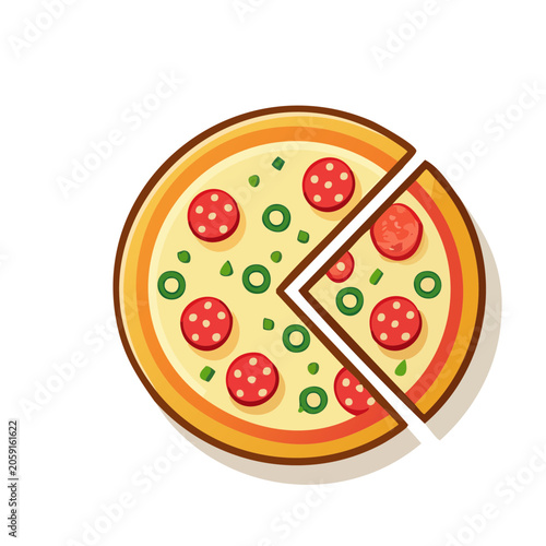 Flat design pizza slice with pepperoni and green peppers