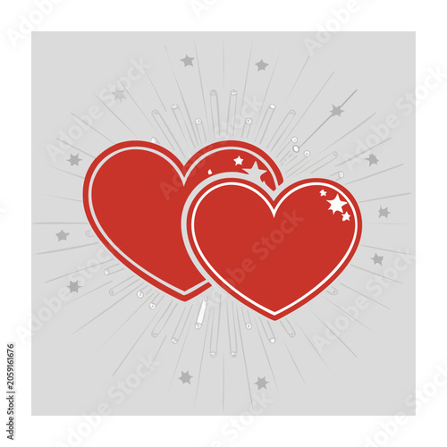 Two Red Hearts with Stars and Radiance