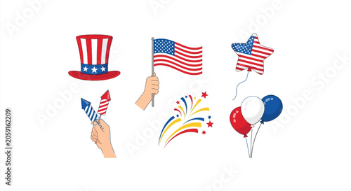 Foto American Independence Day Elements Including A Top Hat Flag And Fireworks In A V