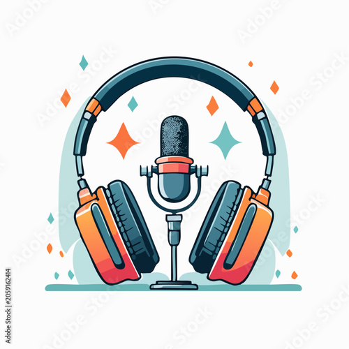 Podcast Equipment: Headphones and Microphone Illustration