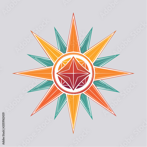 Stylized Compass Rose with Geometric Design