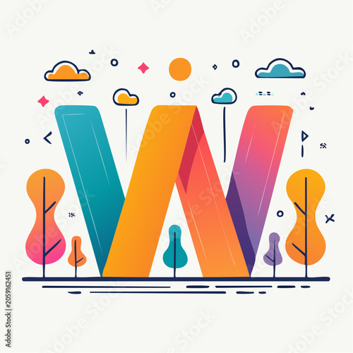 Stylized Letter W with Nature Elements