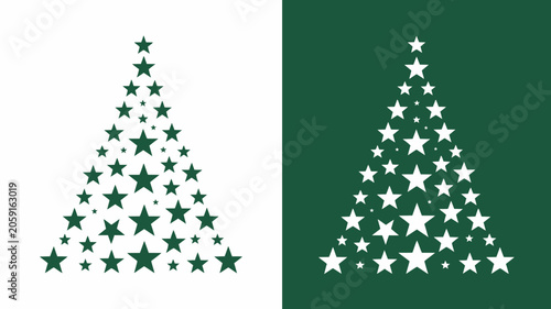 Christmas tree formed from stars a vector illustration with two tone backgrounds star shaped holiday festive seasonal winter decoration ornament graphic design two tone white background dark