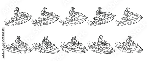 Tableau sur toile Man riding jet ski on water splashing waves action.