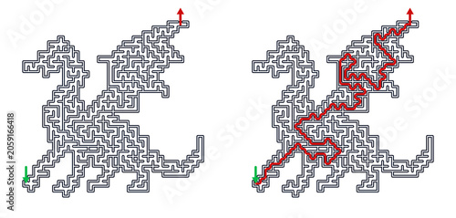 Slika na platnu Dragon maze with solution for kids activity games concept