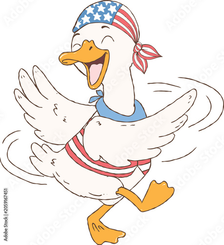 Patriotic Goose 4th of July, Holding a Fire work, Happy 250th Anniversary USA.