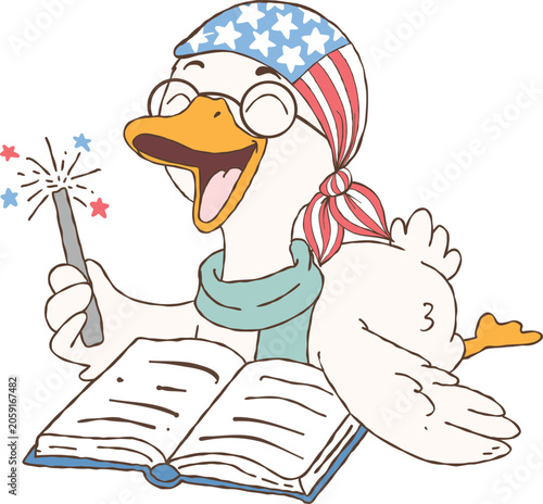 American Flag Silly goose Bookworm, Red White and Blue Reading