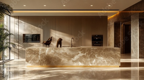 Marble Reception Desk in Luxury Hotel Lobby Interior
