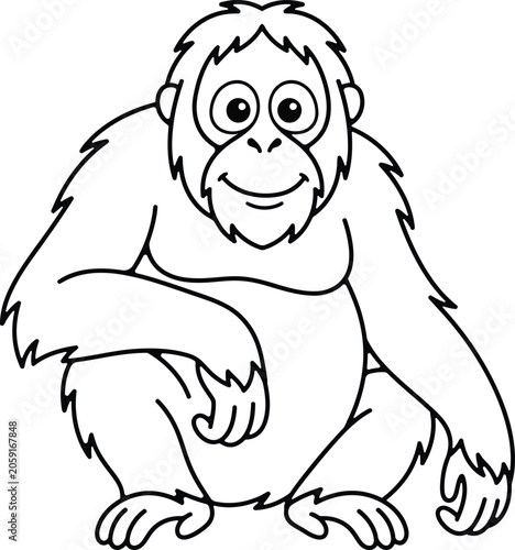 Photography Adorable and friendly cartoon-style orangutan sitting down