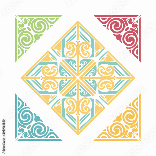Decorative Corner Elements and Central Diamond Pattern