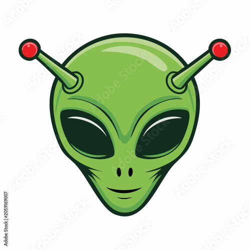 Green Alien Head with Antennae
