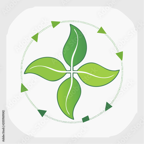 Green leaves forming a circle with arrows, symbolizing growth and recycling