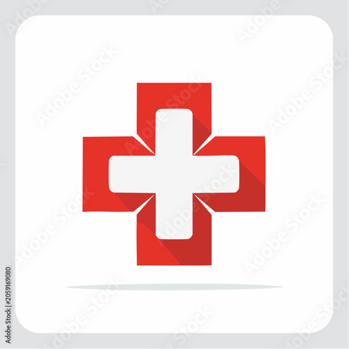 Red Cross Symbol with Shadow