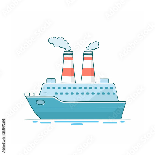 Flat design illustration of a vintage steamship