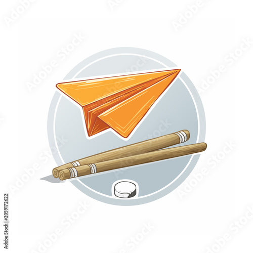 Flat Design Illustration of Paper Airplane and Pencil