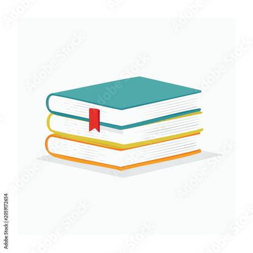 Flat design stack of colorful books with bookmark
