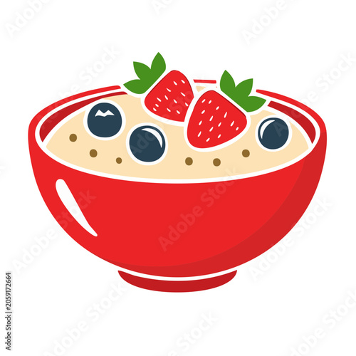 Flat design illustration of oatmeal with berries