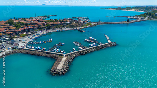 Aerial View of Nesebar North Harbor Marina and Breakwater in Bulgaria