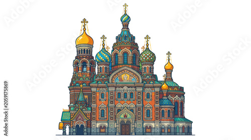 Obraz na plátne Ornate Russian Orthodox Church with colorful onion domes, detailed illustration