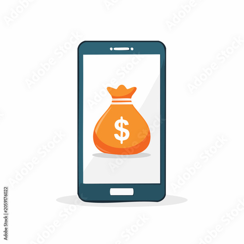Mobile Phone Displaying Money Bag Icon