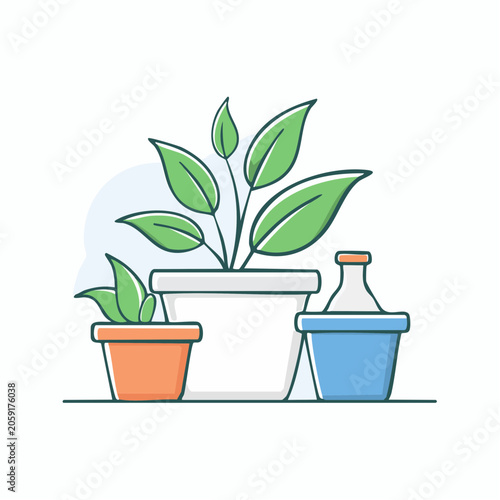Potted Plants and Science Flask