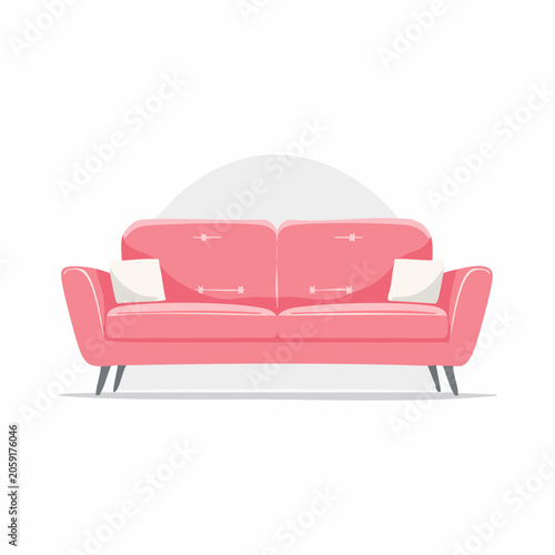 Pink Retro Sofa with Cushions