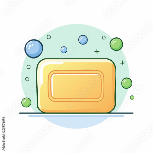 Yellow bar of soap with bubbles illustration