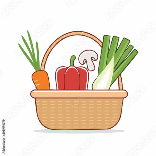 Wicker Basket Filled with Fresh Vegetables