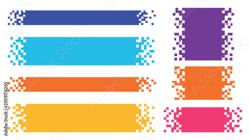 Collection of pixelated rectangular banners in various colors
