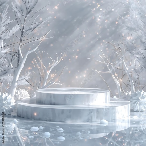 Snowy hot tub relaxation in winter forest with falling snowflakes and serene atmosphere