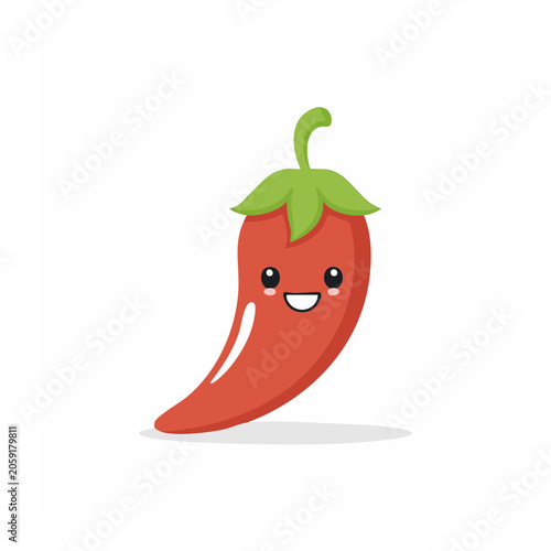 Cute cartoon chili pepper with smiling face