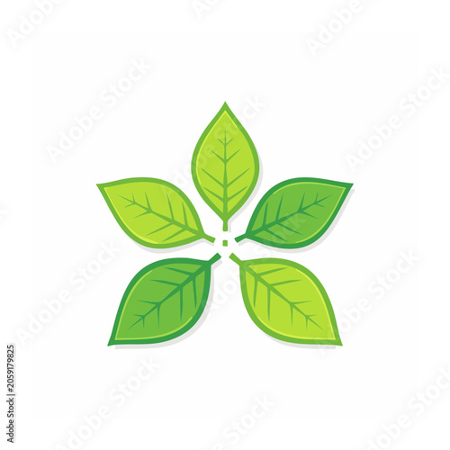 Five Green Leaves Icon on Transparent Background