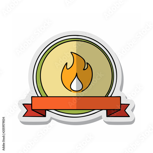 Flat design flame emblem with ribbon banner