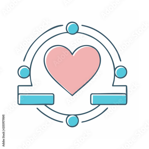 Flat design heart icon with network elements