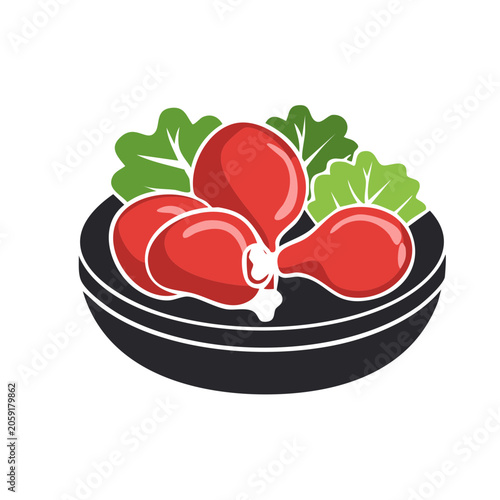 Flat design illustration of grilled chicken drumsticks in a bowl