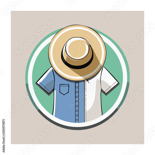Flat design illustration of straw hat and denim shirt