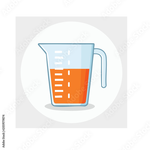 Flat design measuring cup with liquid